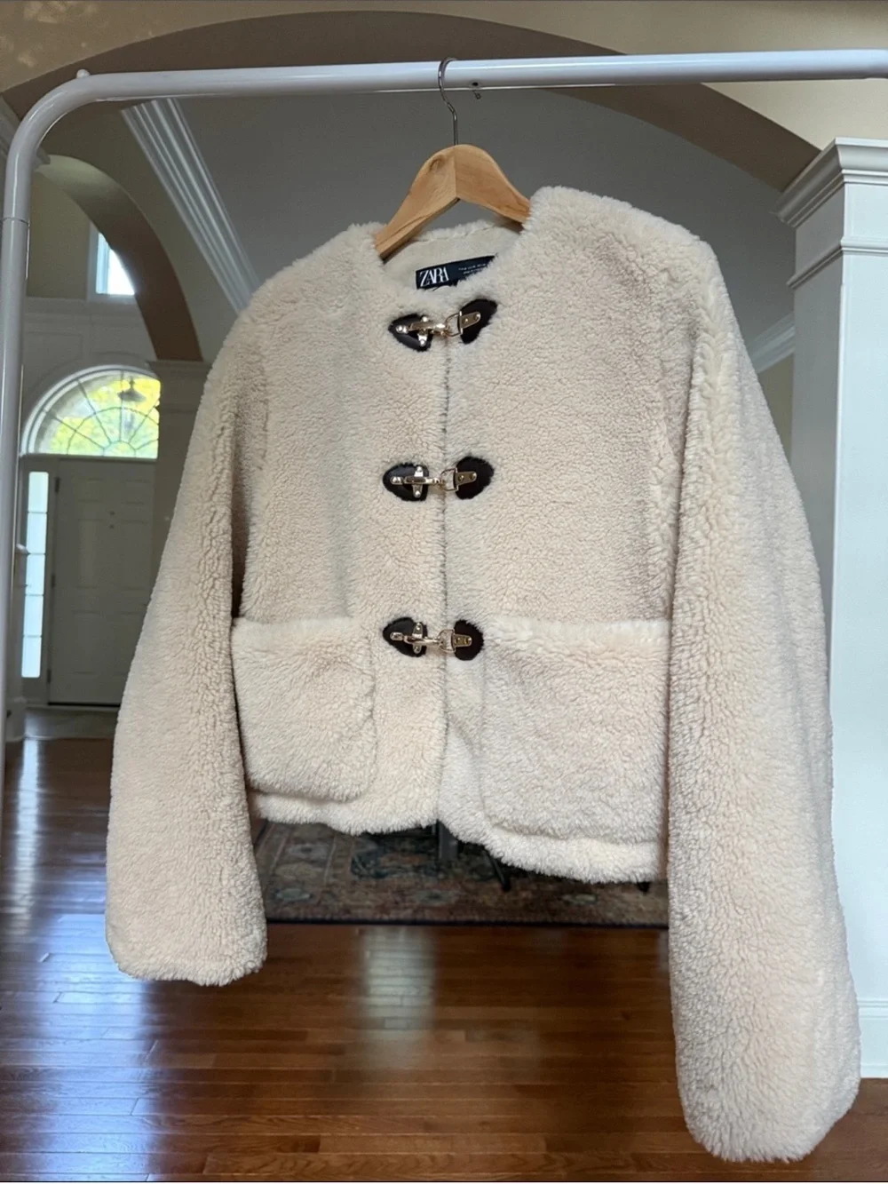 ZARA faux shearling carabiner teddy coat